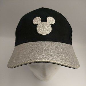 Florida Disney MICKEY MOUSE Snapback Cap Icon Silver Glitter Black Adult Sz L